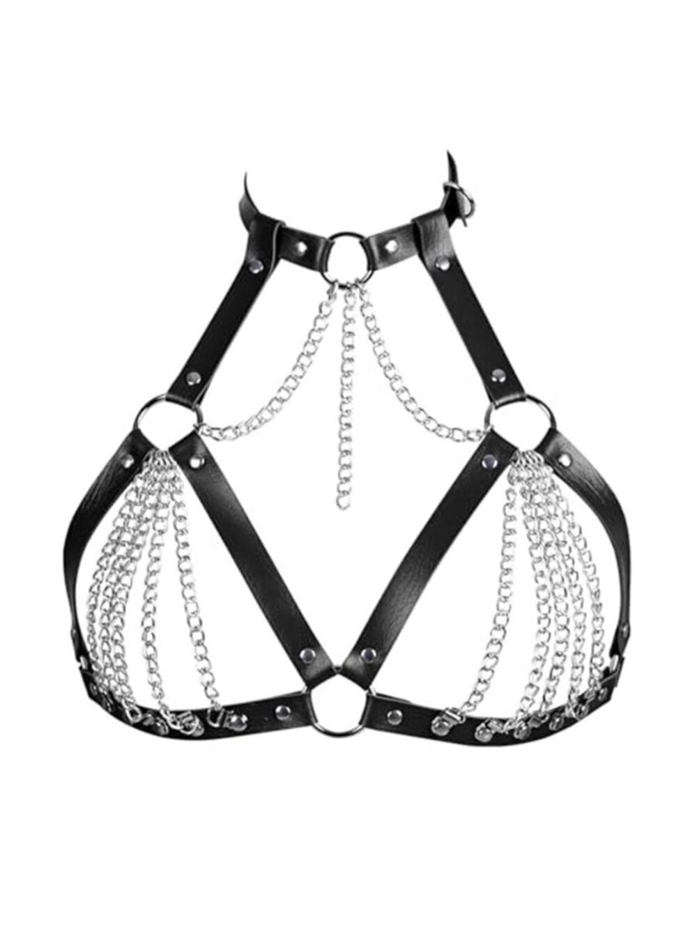 Leather Bra CageStyle Shoulder Strap,Punk Layered Chest Chain,Punk
